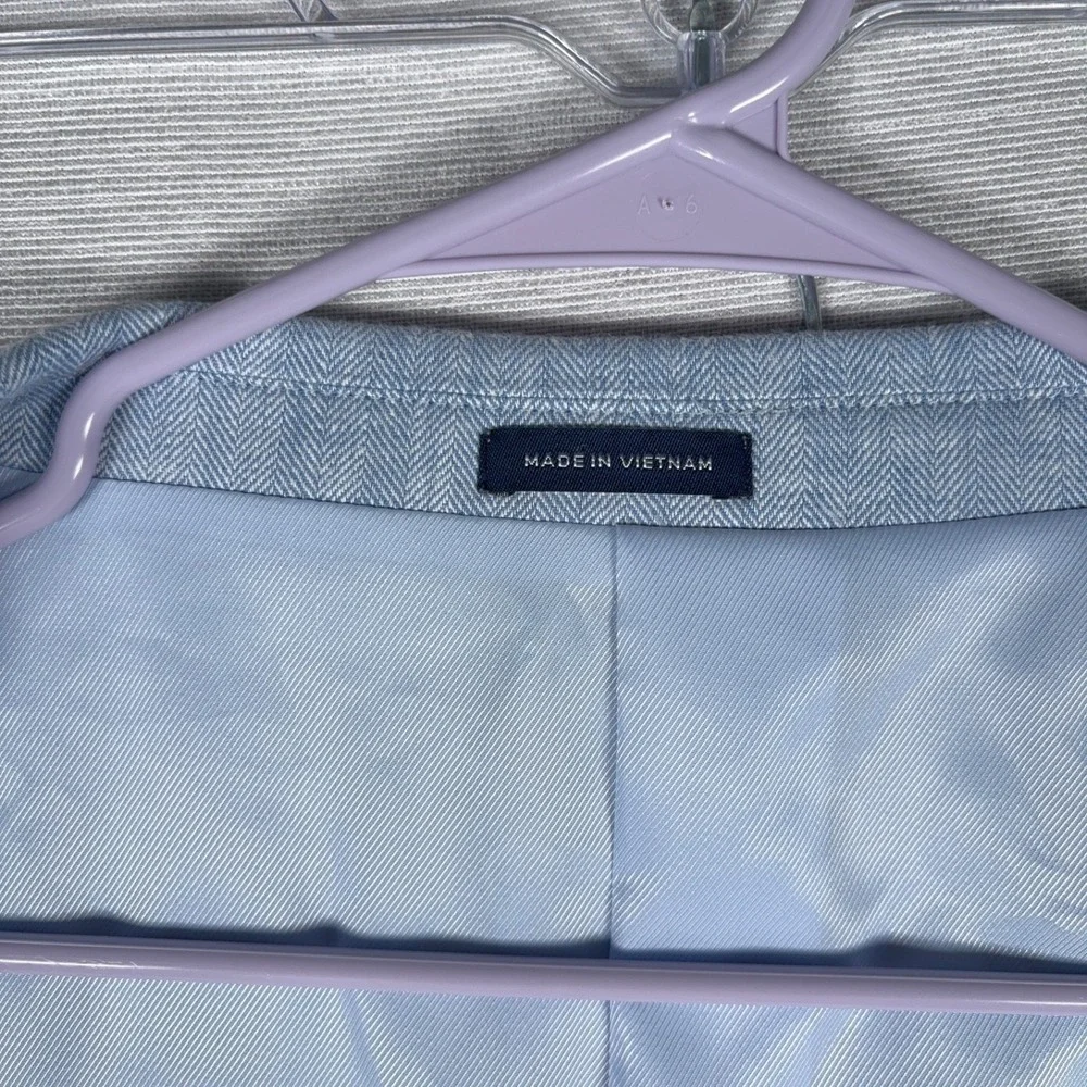 Stafford Linen & Cotton Blazer Mens Size 54L Blue Herringbone Double Vented